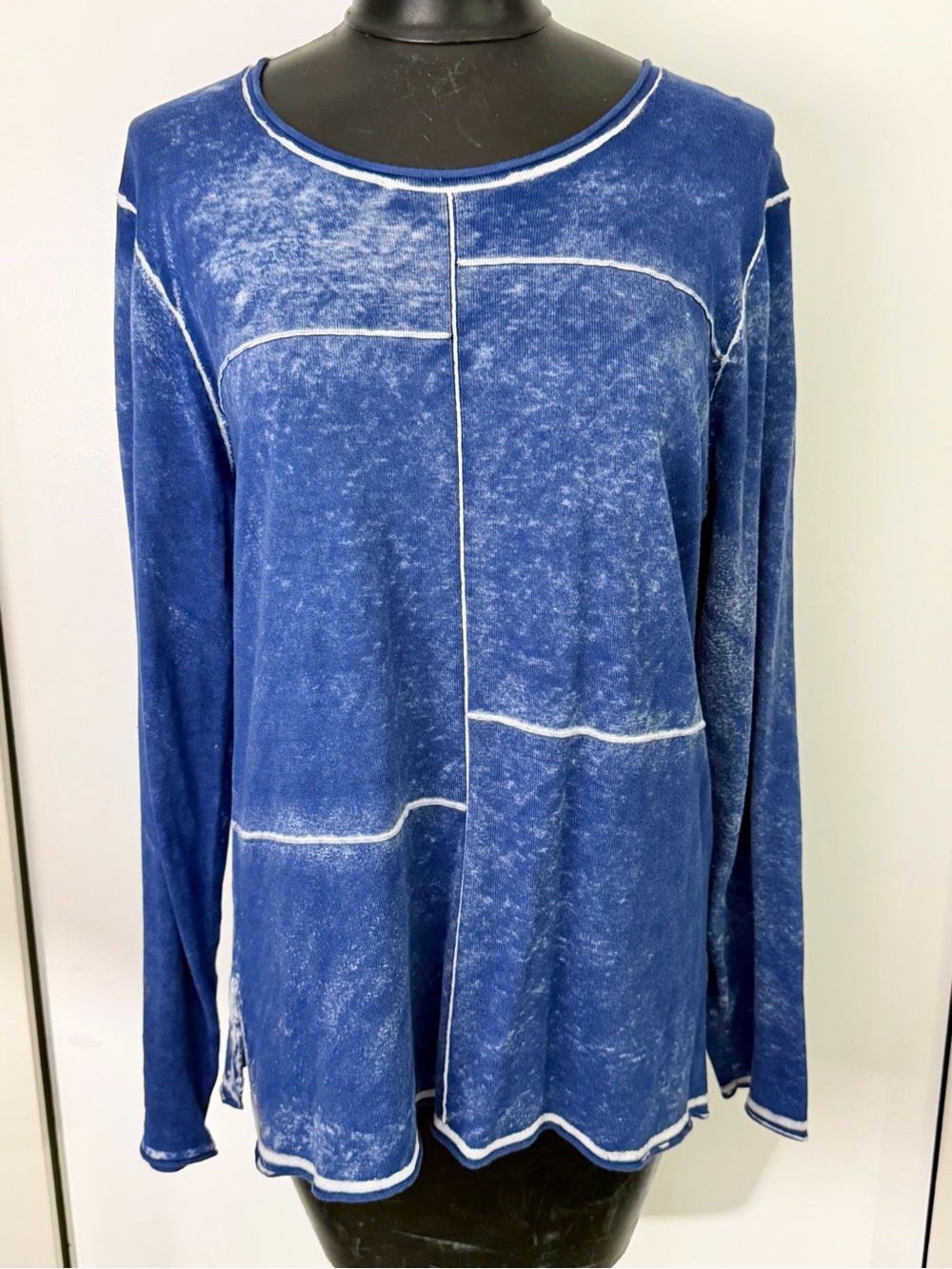 Women's Washed Blue Long-Sleeve Paneled Top